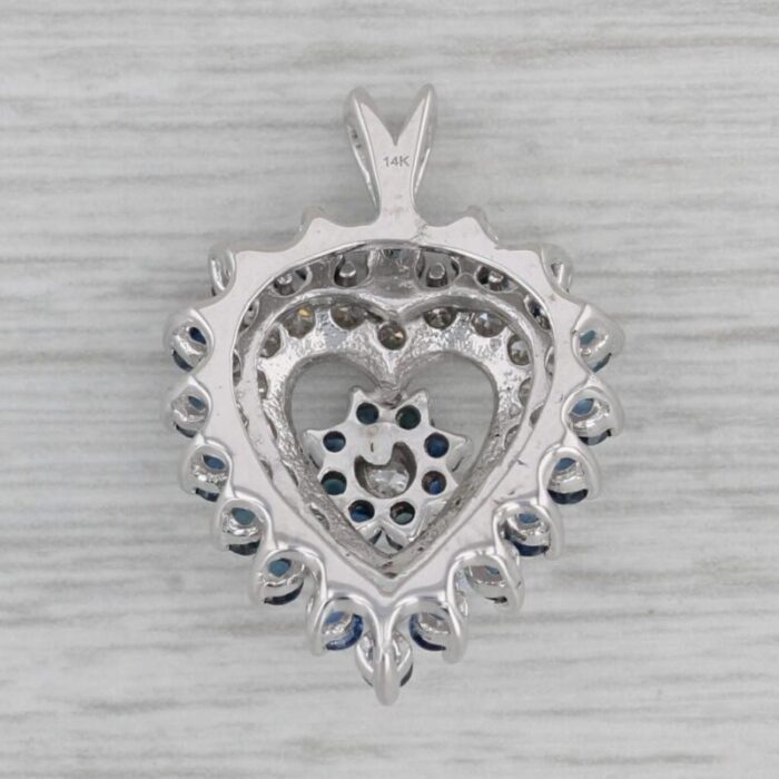 150ctw blue sapphire white diamond heart pendant 14k white gold 2960