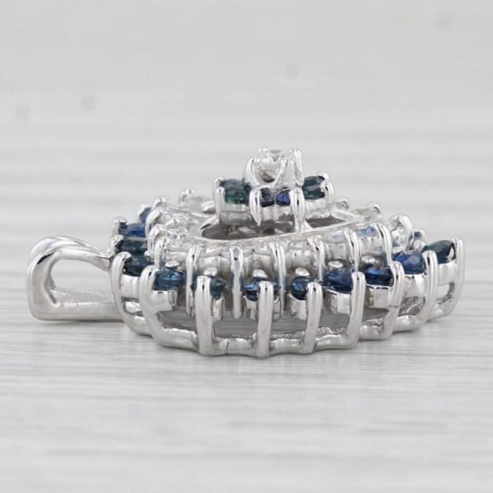 150ctw blue sapphire white diamond heart pendant 14k white gold 5245