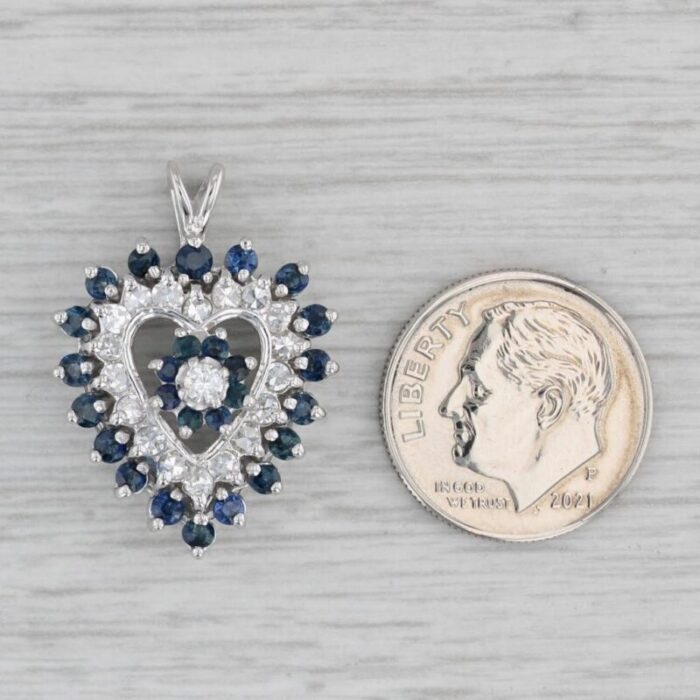 150ctw blue sapphire white diamond heart pendant 14k white gold 6970