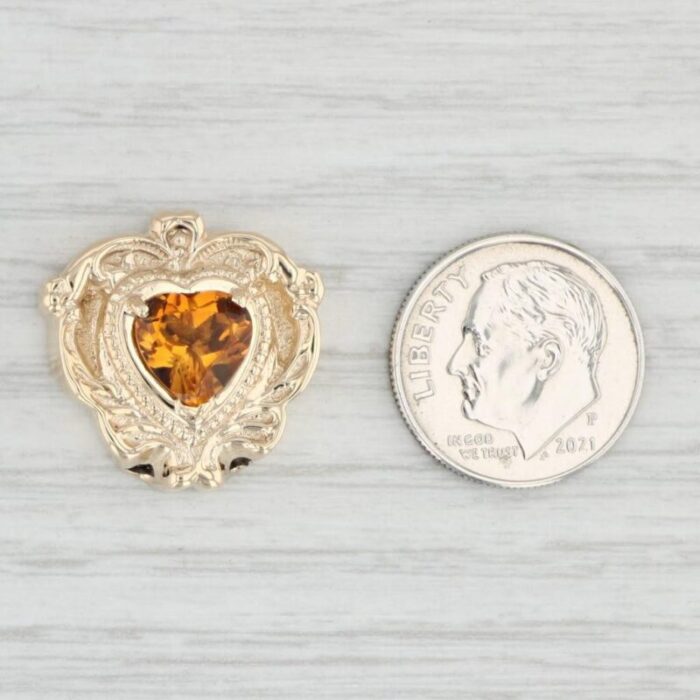 155ct citrine heart charm 14k yellow gold gk vintage ornate 2518