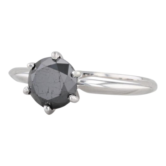 162ct black diamond ring 14k white gold size 7 round solitaire 1774