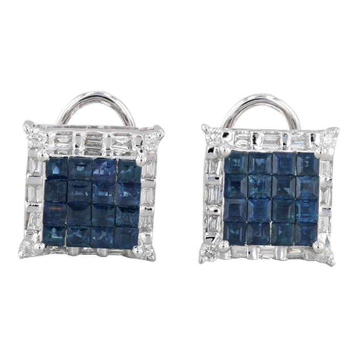 162ctw blue sapphire diamond halo earrings 18k white gold omega backs 2 pieces 2286