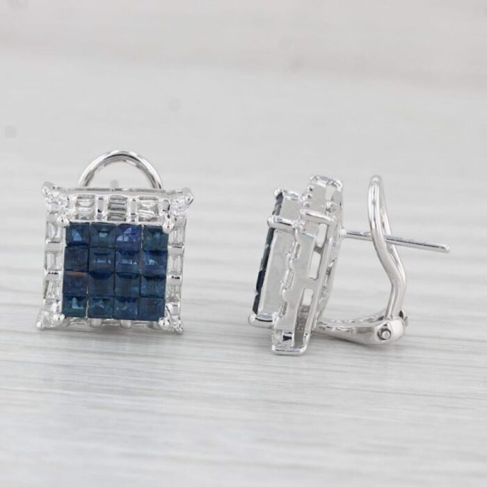 162ctw blue sapphire diamond halo earrings 18k white gold omega backs 2 pieces 8767