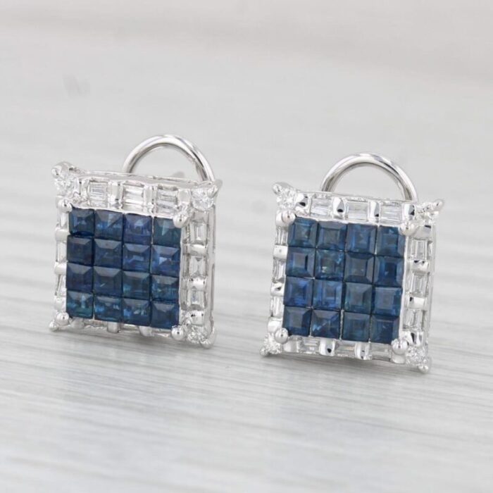 162ctw blue sapphire diamond halo earrings 18k white gold omega backs 2 pieces 9289