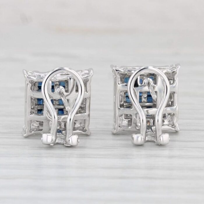 162ctw blue sapphire diamond halo earrings 18k white gold omega backs 2 pieces 9435