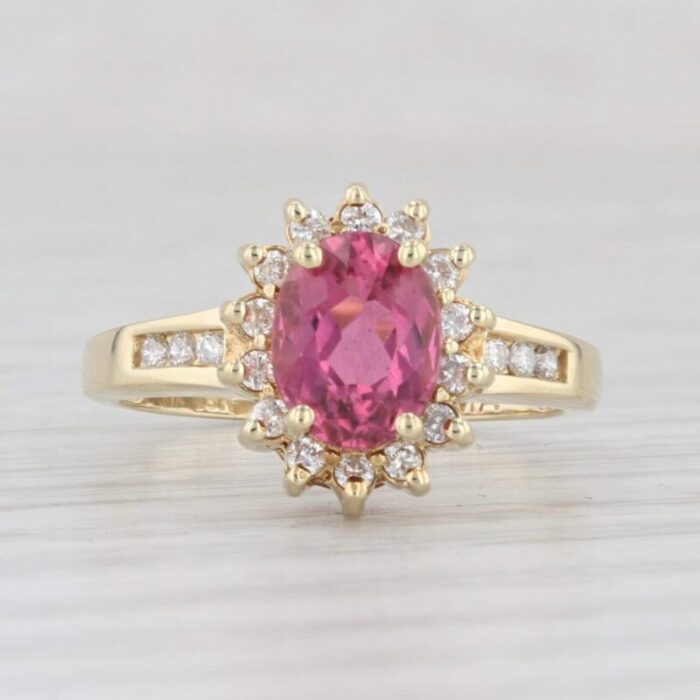 170ctw pink tourmaline diamond halo ring 18k yellow gold size 65 1480