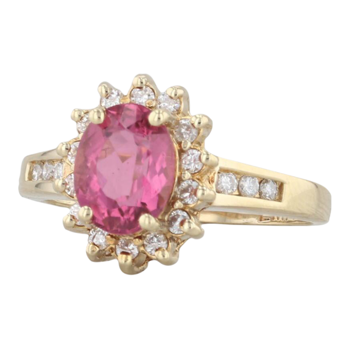 170ctw pink tourmaline diamond halo ring 18k yellow gold size 65 8790