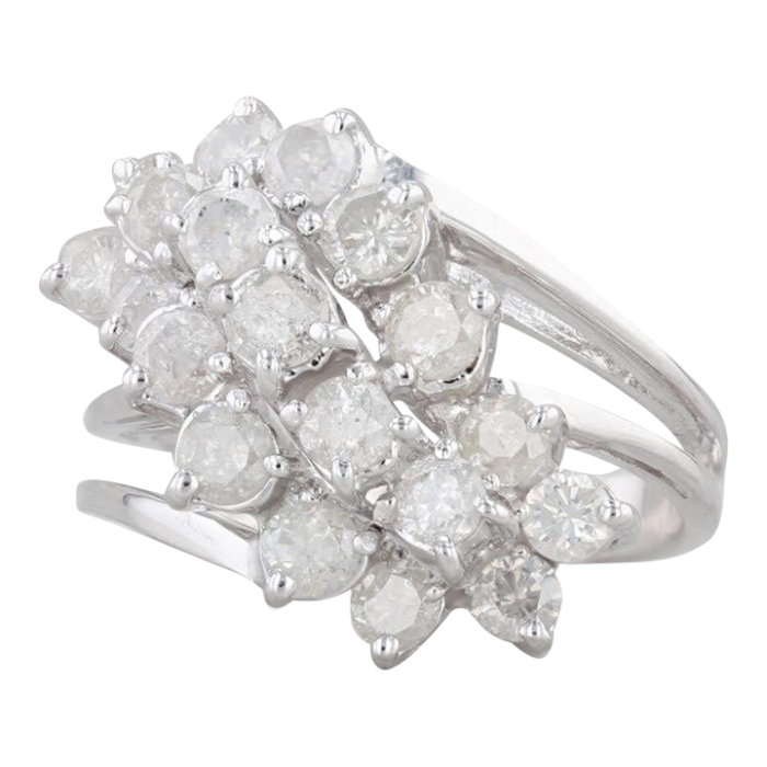 170ctw waterfall cluster ring 14k white gold bypass size 65 cocktail 9622