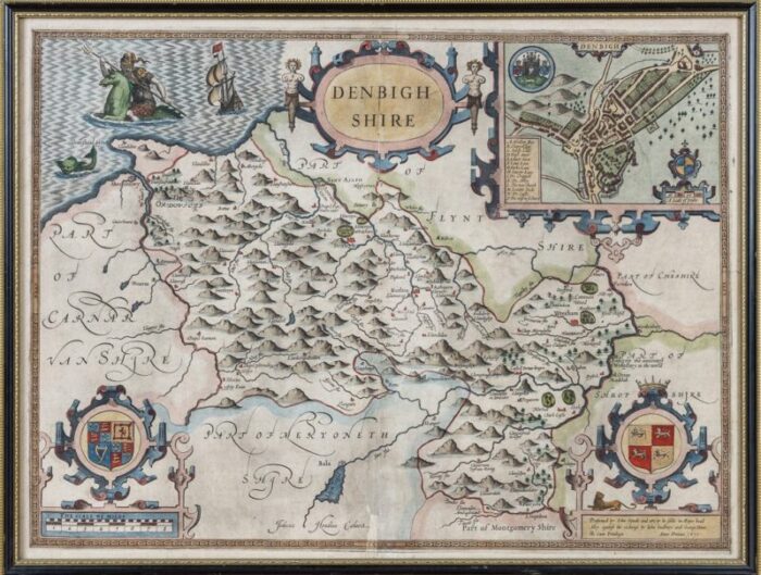 17th century map of denbighshire by john speed 1610s 1