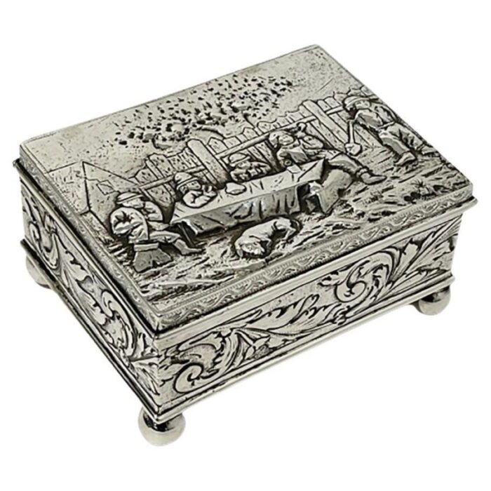 17th century silver box with scene of 5 men drinking by simon rosenau 1