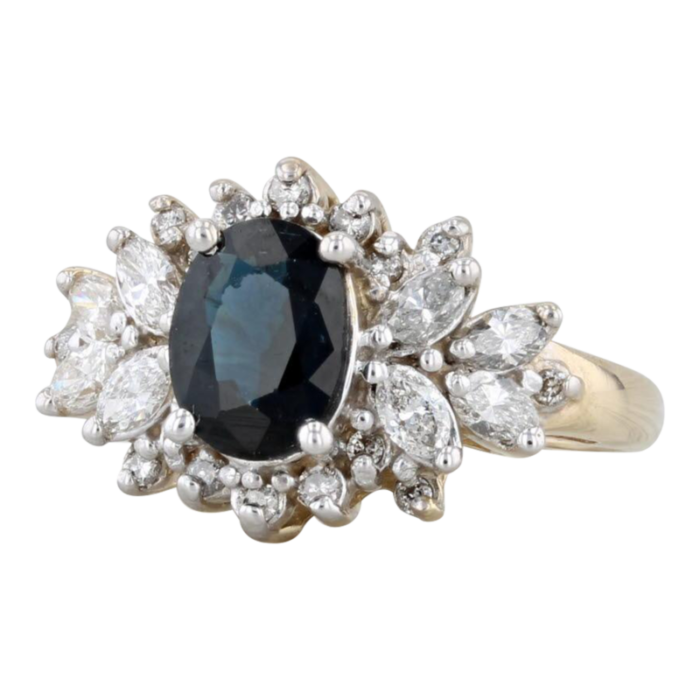 181ctw oval blue sapphire diamond ring 14k yellow gold size 65 engagement 0221