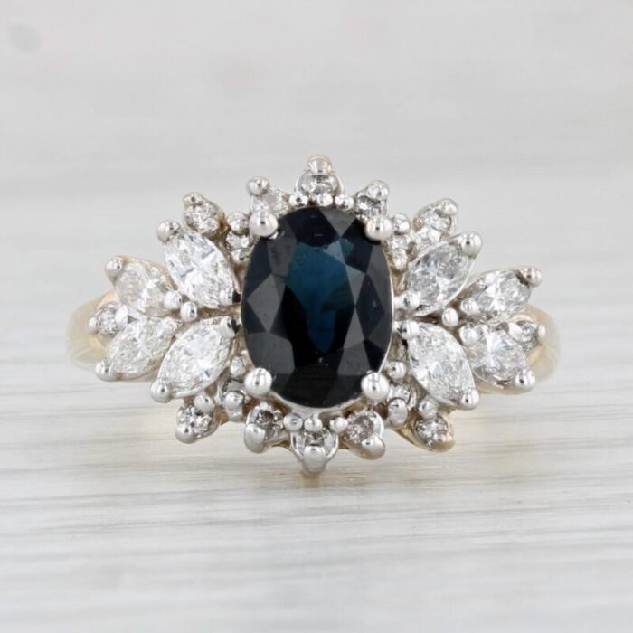 181ctw oval blue sapphire diamond ring 14k yellow gold size 65 engagement 9778