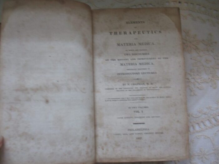 1827 elements of therapeutics and materia medica by n chapman md 8976