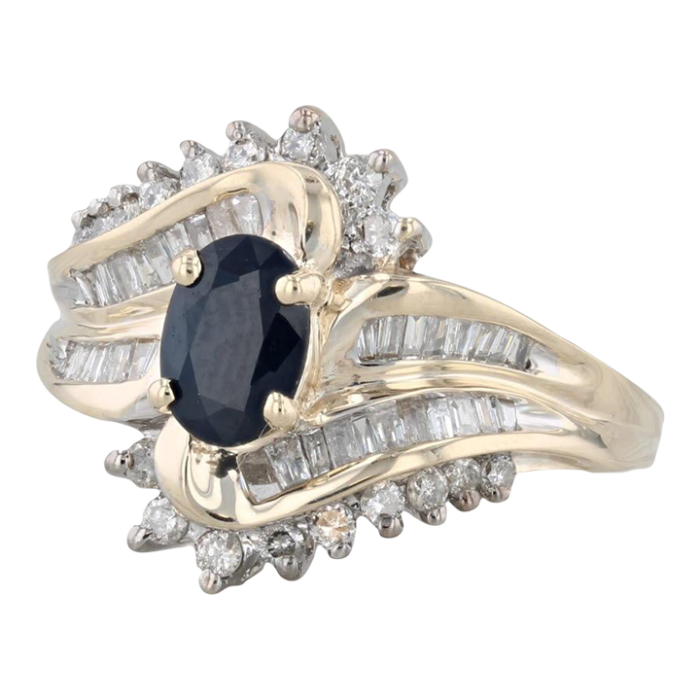 182ctw blue sapphire diamond ring 10k yellow gold size 725 bypass 9831