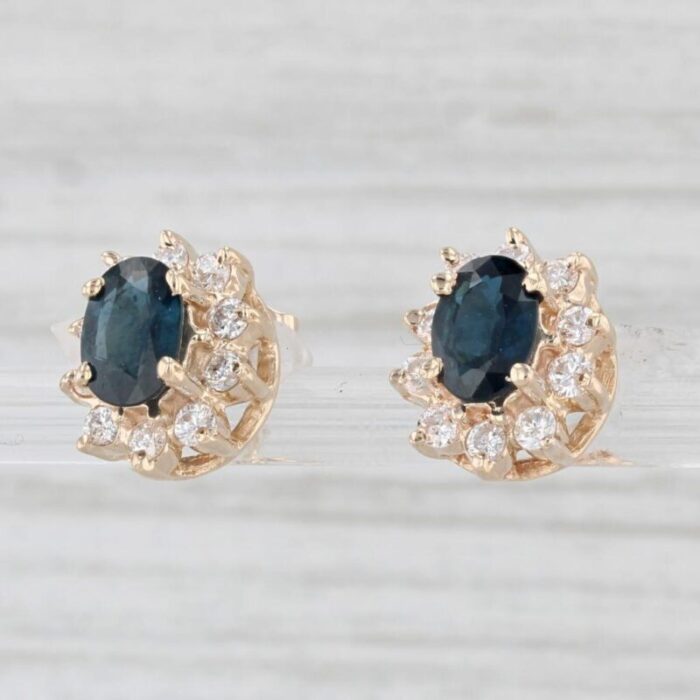 184ctw oval blue sapphire diamond halo stud earrings 14k yellow gold 2 pieces 7705