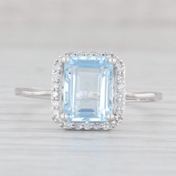 187ctw aquamarine diamond halo ring 14k white gold size 85 engagement 2721