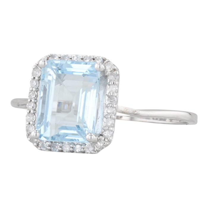 187ctw aquamarine diamond halo ring 14k white gold size 85 engagement 2815