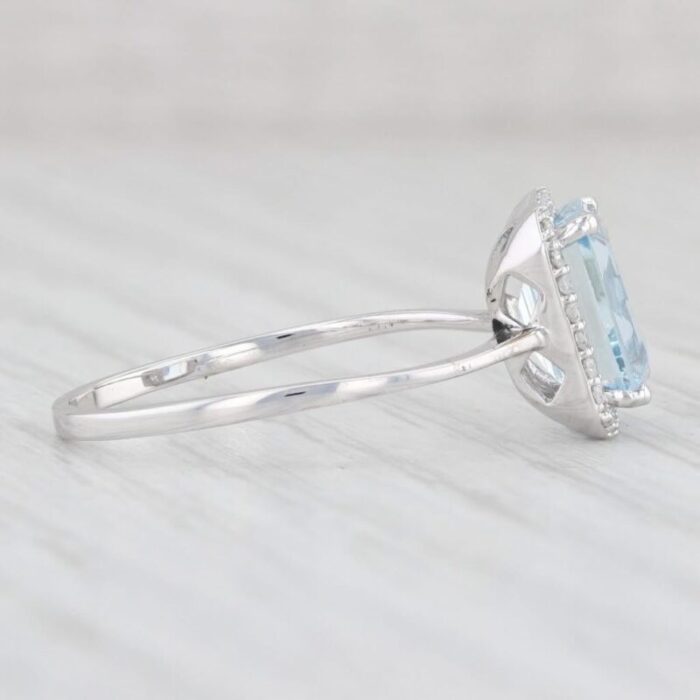 187ctw aquamarine diamond halo ring 14k white gold size 85 engagement 8274