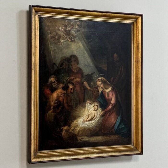 18th century framed oil painting on canvas of nativity flemish school 4891