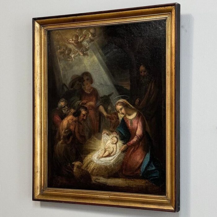 18th century framed oil painting on canvas of nativity flemish school 5555