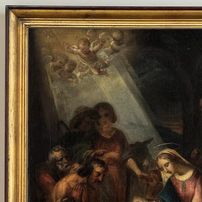 18th century framed oil painting on canvas of nativity flemish school 9938