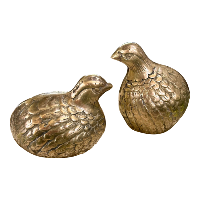 1920s antique pair of rustic brass quails 9932