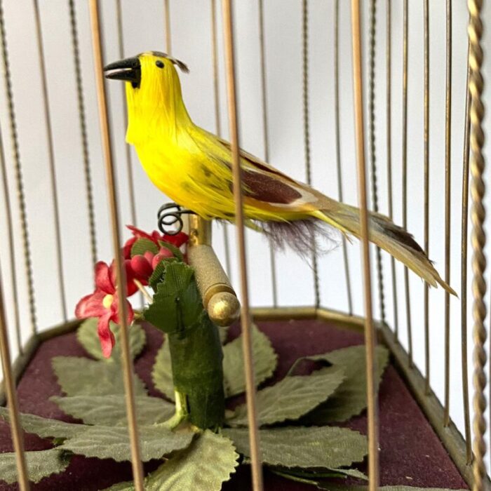 1920s german karl griesbaum giltwood brass singing bird cage music box 1851