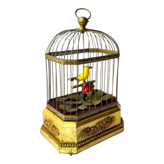 1920s german karl griesbaum giltwood brass singing bird cage music box 2576