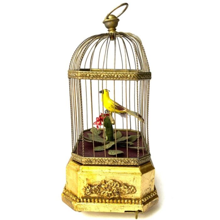 1920s german karl griesbaum giltwood brass singing bird cage music box 5030