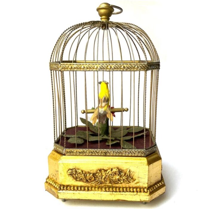 1920s german karl griesbaum giltwood brass singing bird cage music box 6084