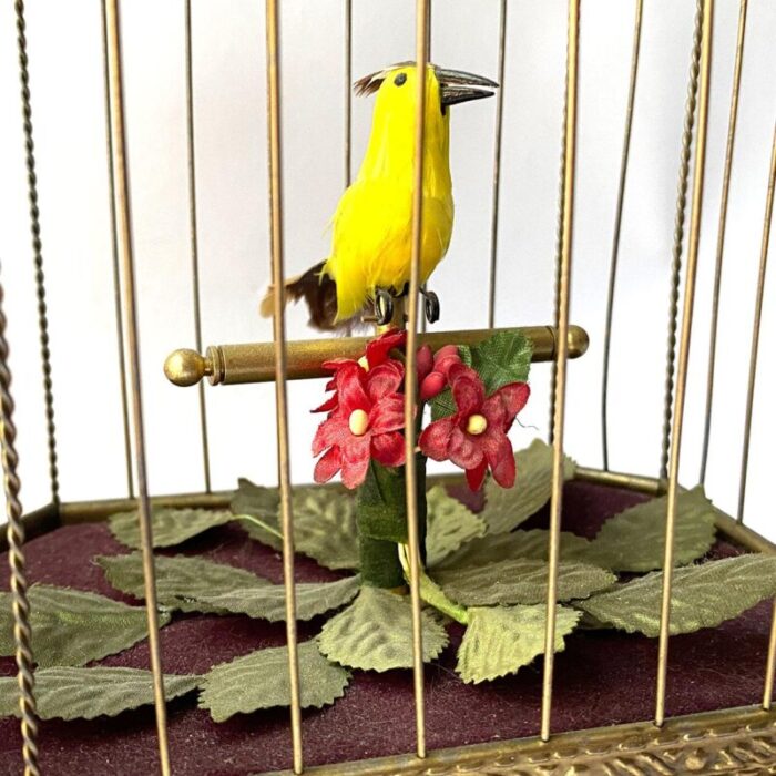 1920s german karl griesbaum giltwood brass singing bird cage music box 7583