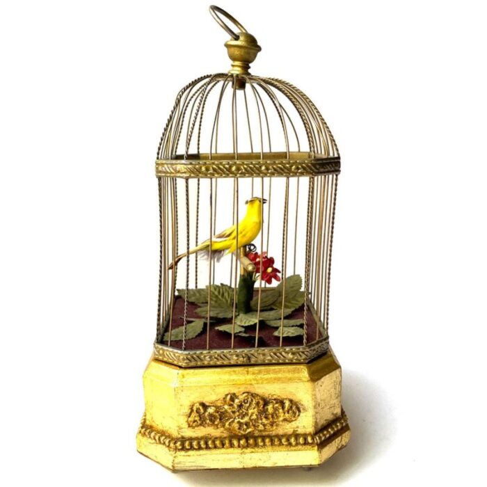 1920s german karl griesbaum giltwood brass singing bird cage music box 9439