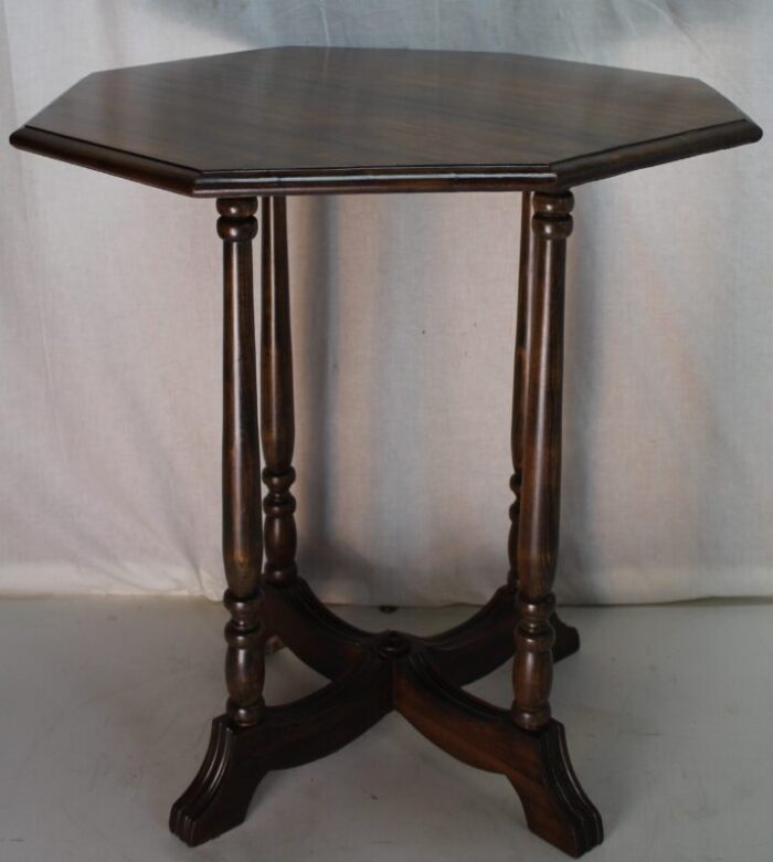 1930s american walnut hexagonal victorian style center table in solid wood 2057