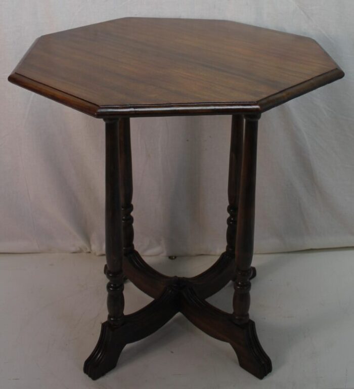 1930s american walnut hexagonal victorian style center table in solid wood 3094