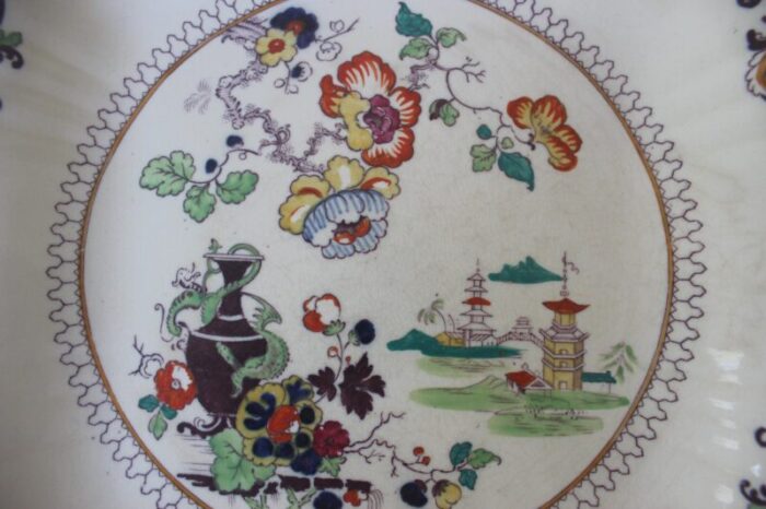 1940s masons square handled cake plate chinoiserie pattern with dragons pagodas vase floral crazed ironstone c 2809 0481