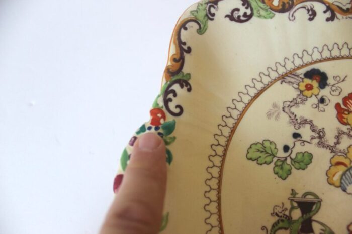 1940s masons square handled cake plate chinoiserie pattern with dragons pagodas vase floral crazed ironstone c 2809 5351