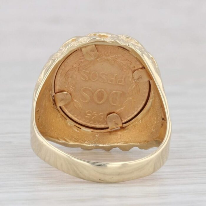 1945 dos pesos coin ring 14k 900 yellow gold nugget size 75 mexico 4262