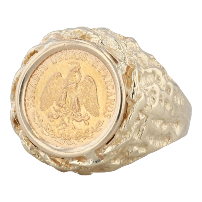 1945 dos pesos coin ring 14k 900 yellow gold nugget size 75 mexico 9107