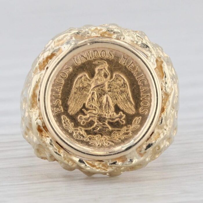 1945 dos pesos coin ring 14k 900 yellow gold nugget size 75 mexico 9446