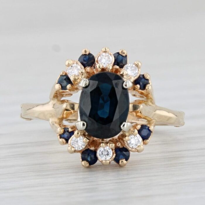 194ctw blue sapphire diamond halo ring 14k yellow gold size 6 arthritic shank 0264