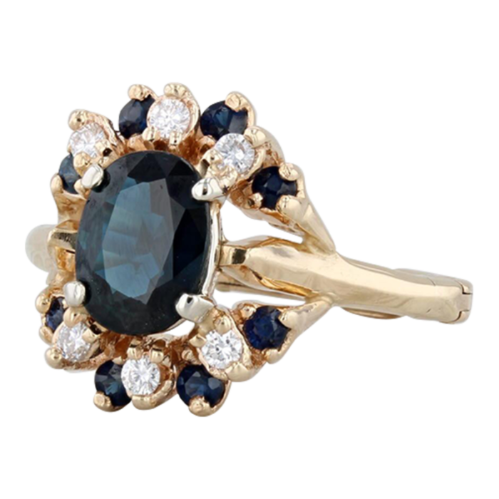 194ctw blue sapphire diamond halo ring 14k yellow gold size 6 arthritic shank 1323