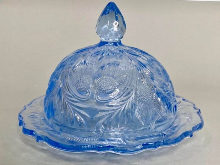 1950s cambridge glass co pale blue thistle butter dish with domed lid 2612