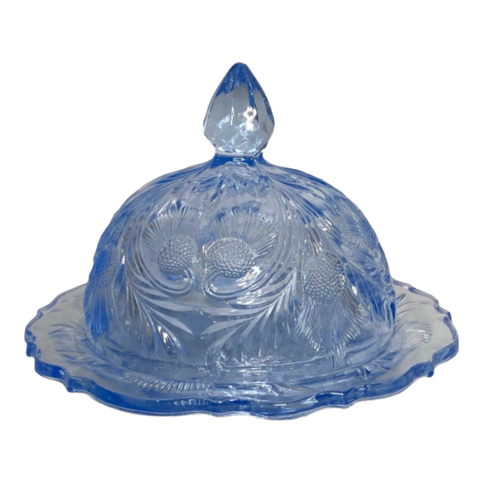 1950s cambridge glass co pale blue thistle butter dish with domed lid 2626