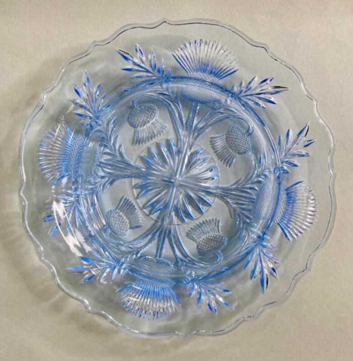 1950s cambridge glass co pale blue thistle butter dish with domed lid 4269