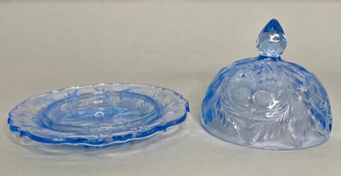 1950s cambridge glass co pale blue thistle butter dish with domed lid 6016