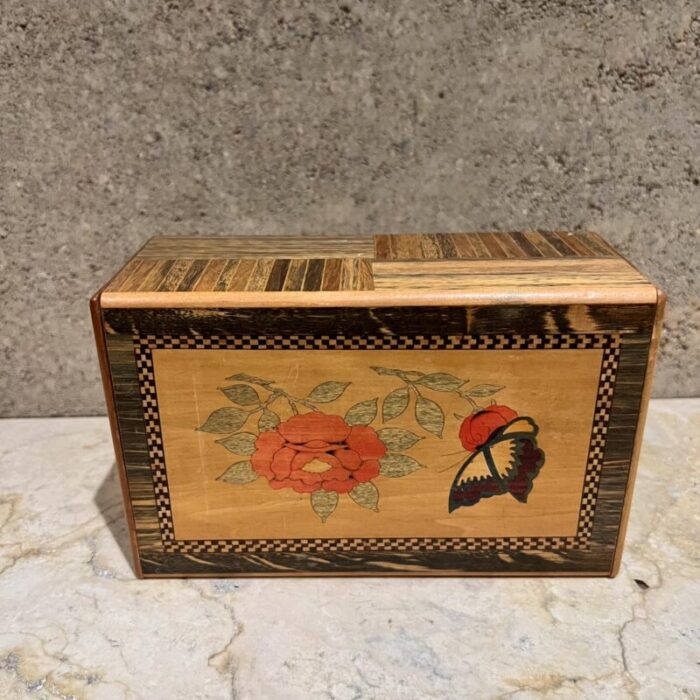 1950s japanese scenic mountains puzzle box wood inlay 0744