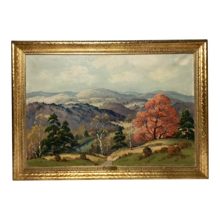 1950s large impressionist landscape oil on canvas painting signed by ernest frederick framed 2592