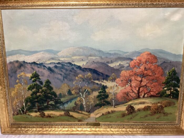 1950s large impressionist landscape oil on canvas painting signed by ernest frederick framed 3057