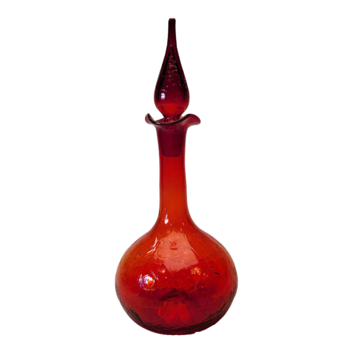 1950s mid century red tangerine blenko decanter 3095