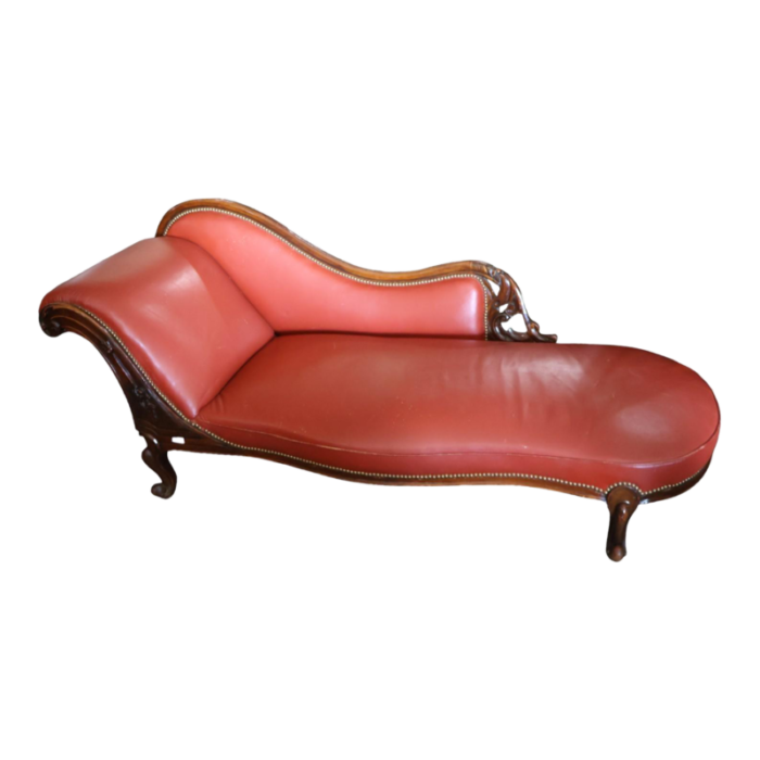 1950s vintage red leather chaise lounge 2255